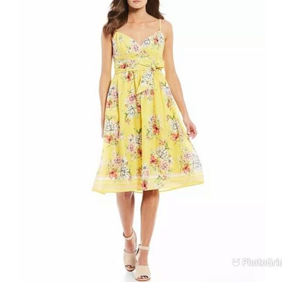 VINCE CAMUTO Yellow Floral Print Midi Dress Sundress Summer Cotton Size 6 New - Picture 14 of 14